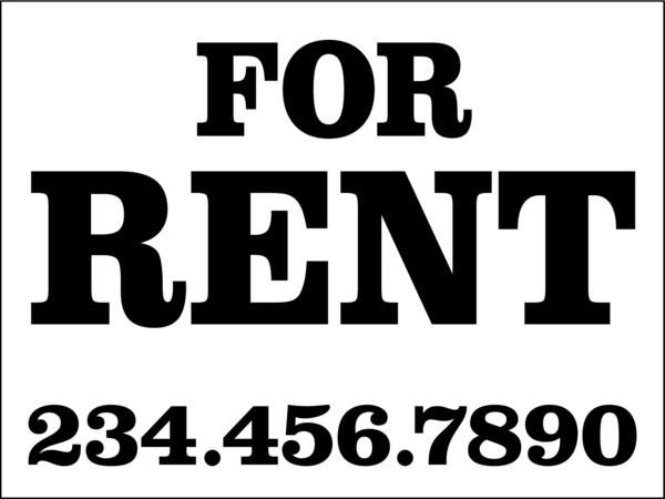 For Rent Sign Panel with Large, Bold Text, 18h x 24w, 4mm Corrugated Plastic